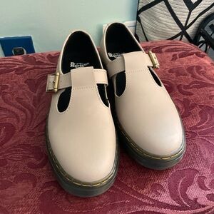 Dr. Martens Beige Leather Buckle Shoes